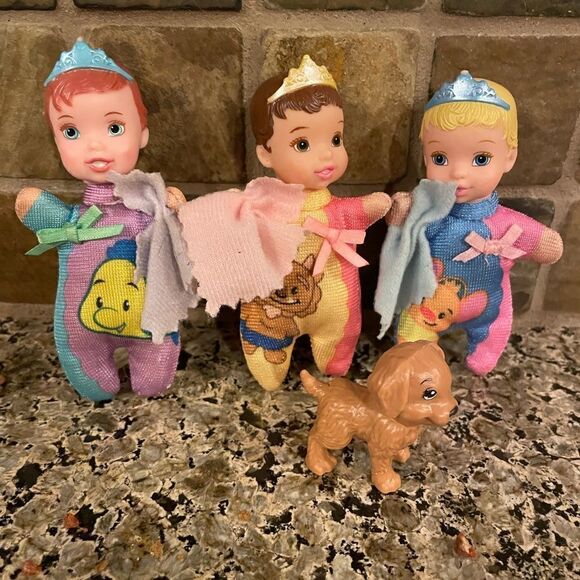 Vintage Disney Tolly Tots Cinderella Belle and Ariel 4 inch Plush Dolls - Picture 9 of 11